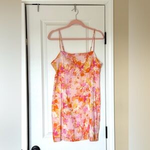 Altar’d State Floral Pink & Orange Linen Mini Dress